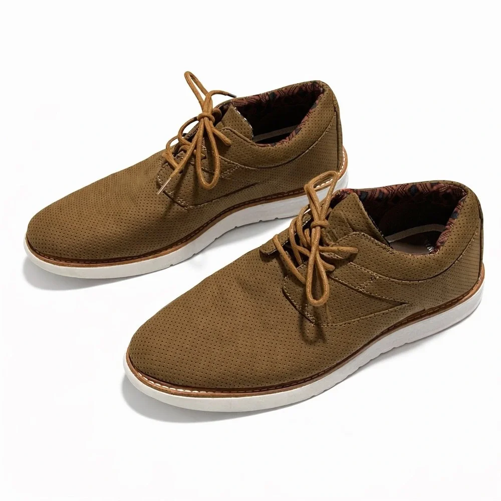 Ben Sherman Mens Tan Perforated Hybrid Dress Sneakers Oxford Shoes Size 10